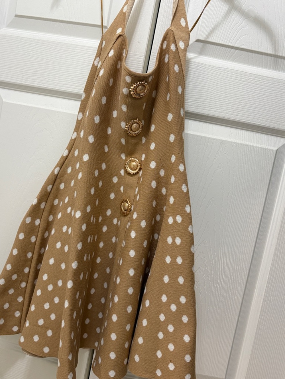 Galita fashion Camel and White Polka Dot A-Line Mini Dress